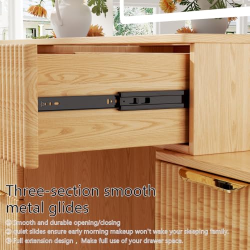 Modern Makeup Vanity Desk with Mirror, Lights, 8 Drawers and Power Outlet
