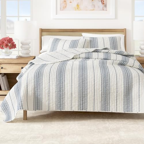 Great Bay Home 3-Piece Striped Quilt Set - Full/Queen Farmhouse Bedding