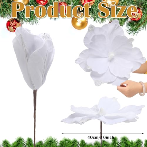 Norme 6 Pcs Large 16'' Christmas White Magnolia Flowers - White / 16''