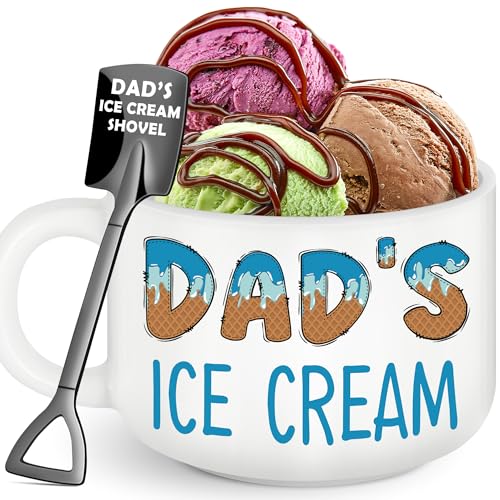 Dad Ice Cream Bowl with Shovel Spoon Set - Funny Father's Day Gift from Daughter Son