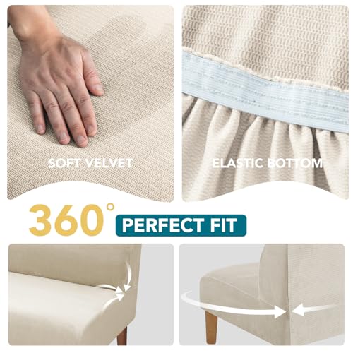 Thick Velvet Futon Slipcover - Ivory Armless Furniture Protector