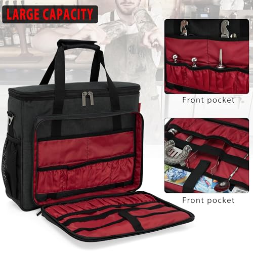 OUUTMEE Bartender Travel Bag for Cocktail Shaker Set - Black, Large Capacity