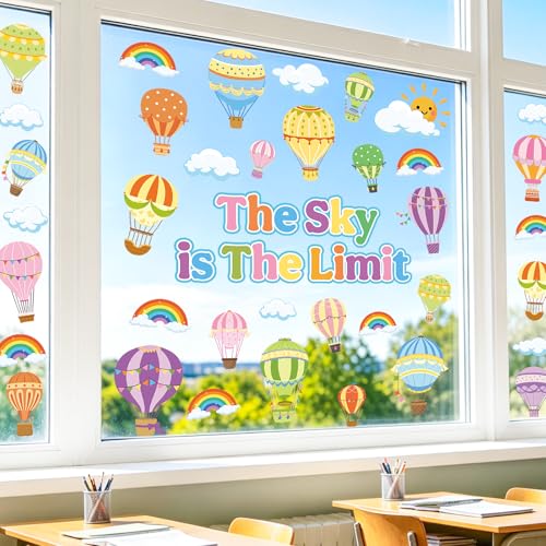 Hot Air Balloon Window Clings - 9 Double-Sided Sheets for Classroom Decor