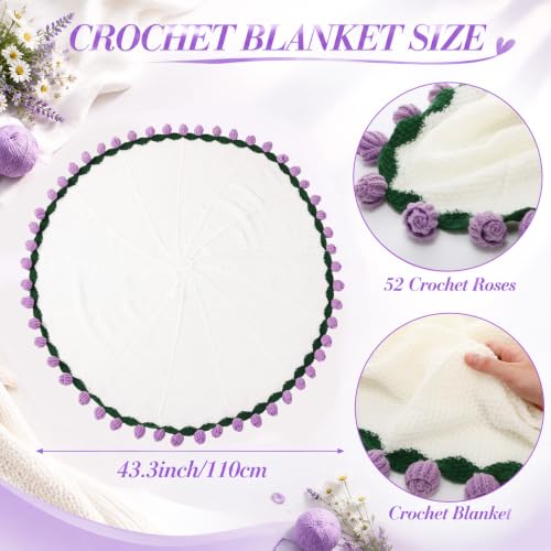 Vesici Purple Crochet Rose Bouquet Blanket Get Well Gift for Women