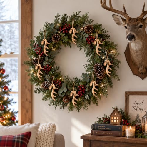 C Style 12 Pcs Artificial Deer Antler Christmas Tree Ornaments Rustic Decor