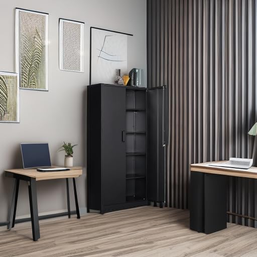72-Inch Tall Metal Storage Cabinet with 5 Adjustable Shelves and Lock
