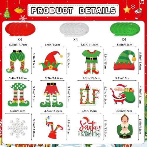 HigzYovn 12 Pcs Elf Christmas Decorations - Santa I Know Him Theme (Pink) Hanging Swirls