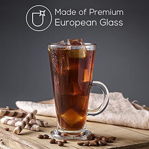 Large 12 oz Irish Coffee Mugs Set of 2 - Clear Lead-Free Glass with Handles for Hot & Cold Beverages
