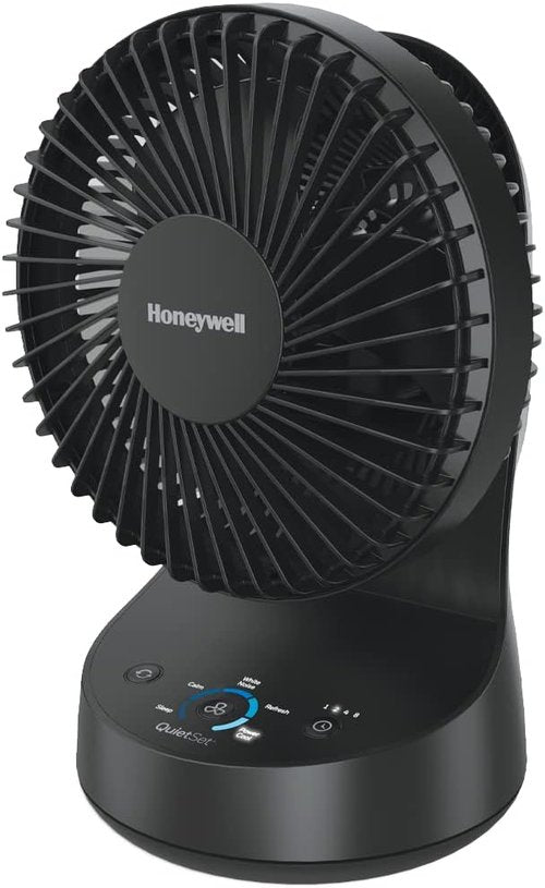 Honeywell QuietSet 5 Oscillating Table Fan - Compact Black Fan with 5 Power Levels for Quiet Comfort
