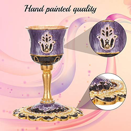 5-Inch Hand-Painted Enamel Kiddush Cup Set with Tray and Hamsa Design