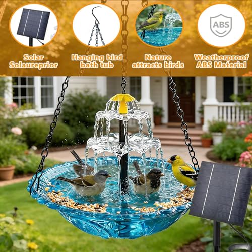 Hanging Solar Bird Bath Fountain - Cascading Outdoor Garden Water Feature