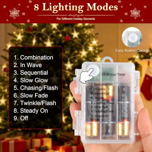 Battery Operated 20ft Christmas Star String Lights with 60 Warm White LEDs