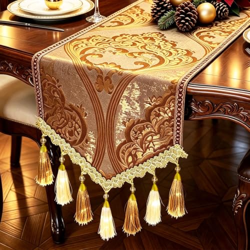 HeMiaor Gold Versailles Damask Embossed Table Runner 87 inches