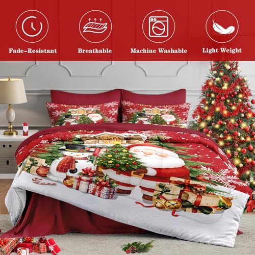 Full Christmas Comforter Set with Sheets - 7 Pieces, Red Bedding by WeCozy