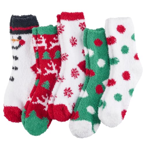 Christmas Color Fuzzy Cozy Slipper Socks for Women - Winter Warm Gifts
