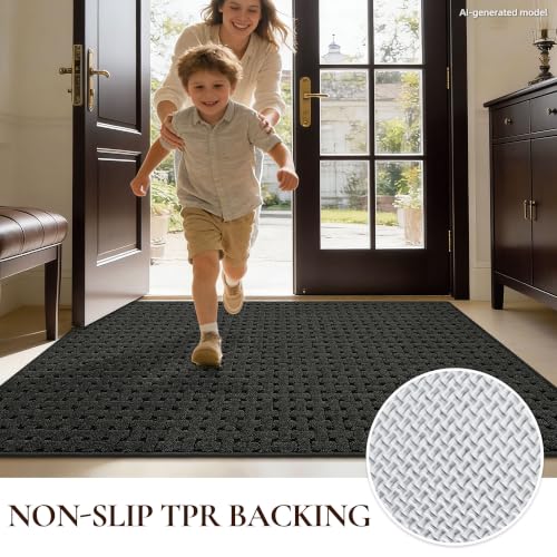 Large Indoor Door Mat 32"x48" - Non-Slip Absorbent Entryway Rug, Dark Grey