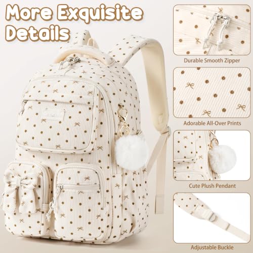 3-Piece Corduroy School Backpack Set for Girls with Lunch Box & Pencil Case
