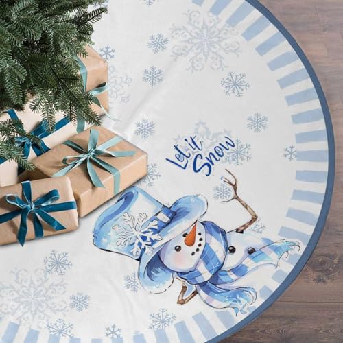 BULINGLY Christmas Tree Skirt 36in Blue Snowman Decorations for Christmas Tree - Holiday Decor