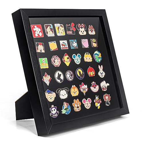 Enamel Pin Display Case, 11x11 Shadow Box Frame for Wall or Tabletop
