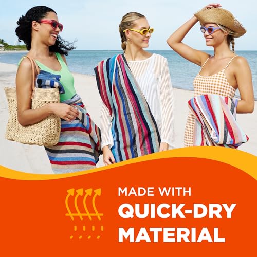 Oversized Multi-Color Striped Beach Towels - 30" x 60" Cotton - 6 Pack