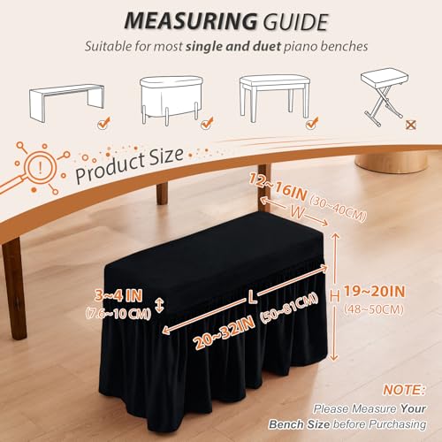 Spandex Piano Bench Cover with Skirt - Machine Washable Ottoman Slipcover