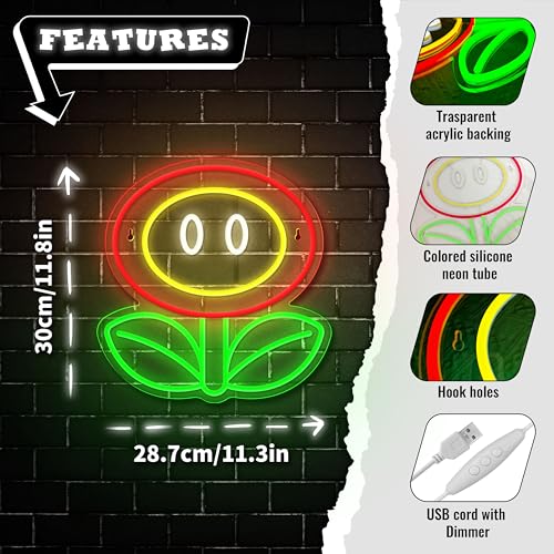 VIKLIU Fire Flower Neon Sign Dimmable Gaming Wall Decor for Man Cave Bedroom