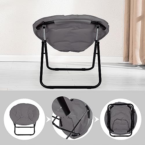 Folding Faux Fur Saucer Chair - Portable Soft Moon Chair for Bedroom
