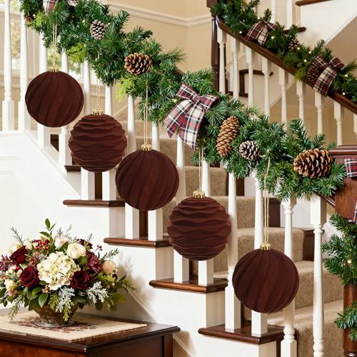Artmag 2 Pack Brown 6-Inch Velvet Christmas Tree Ornaments, Flocked, Shatterproof Holiday Decor