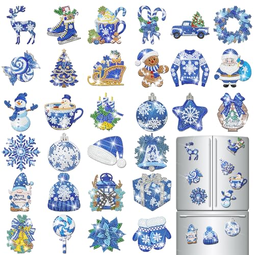 Copkim Snow Christmas Diamond Art Magnet Kits - 30 Pcs Holiday Magnets
