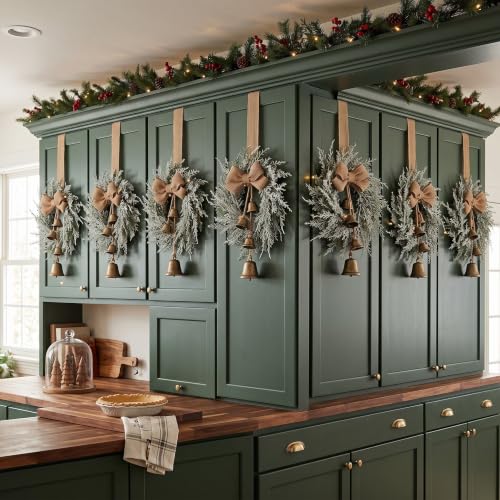 Civaner 12 Pcs 10-Inch Mini Christmas Wreaths with Bells & Ribbons - Holiday Decor