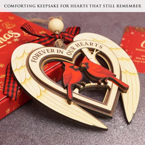 Forever in Our Hearts Angel Wing Cardinal Ornament - Memorial Christmas Keepsake