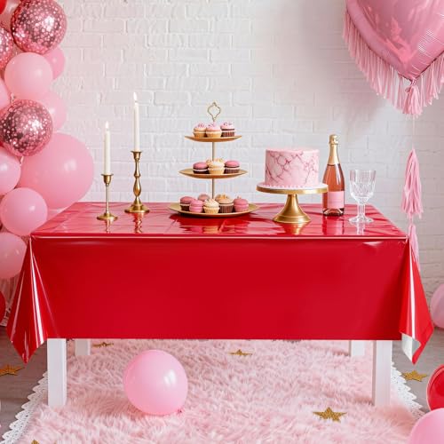 Mwellewm 3Pcs Red Disposable Foil Tablecloths 54x72 Inch for Christmas Parties