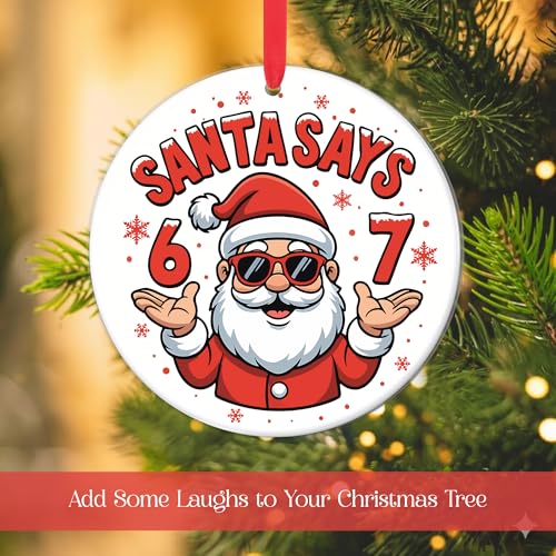 HUTATO Santa '6 7' Christmas Ornament - Funny Meme Holiday Decor, 4 Inch