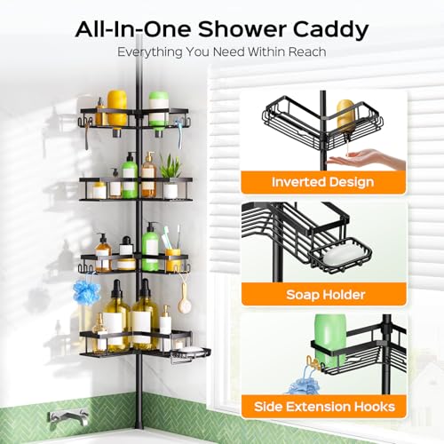 Tension Pole Shower Caddy 4-Tier Corner Bathroom Organizer Rack