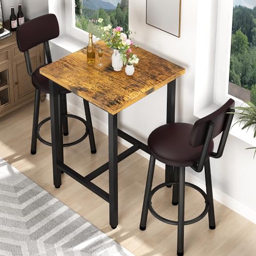 3-Piece Counter Height Pub Dining Set with 2 Bar Stools for Small Spaces
