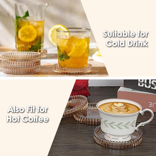 Modern Tempered Glass Coasters Set of 5 - 4 Inch Round Drink Coasters