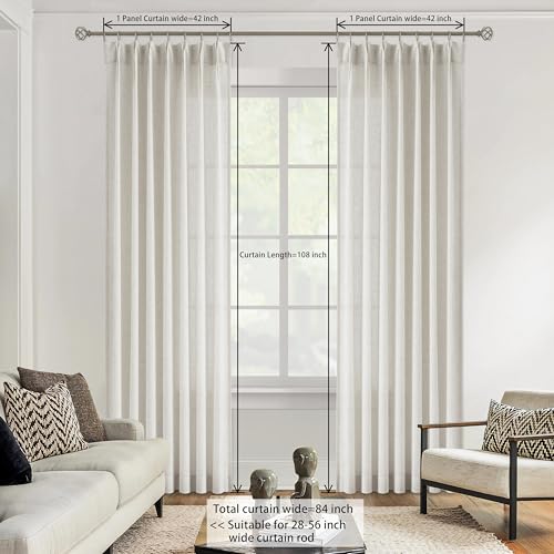 Pinch Pleated Semi Sheer Curtains - Textured Linen, 108"