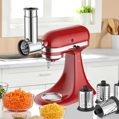Stainless Steel Slicer and Shredder Attachment with 4 Blades