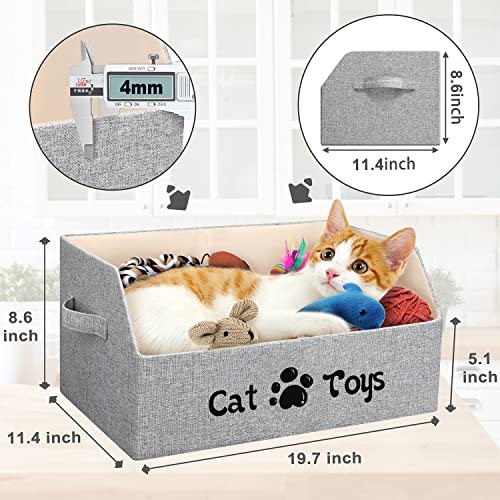 Large Collapsible Cat Toy Bin - Sturdy Linen Pet Toy Storage Basket