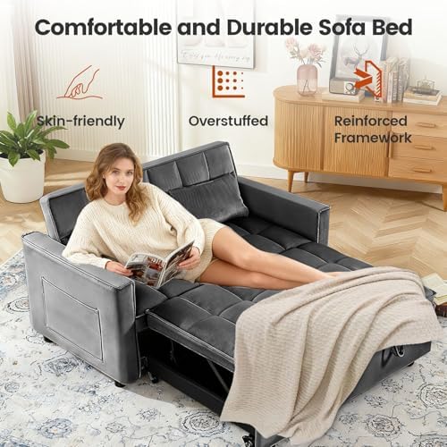 Convertible Sleeper Sofa Bed with Adjustable Backrest and Side Storage