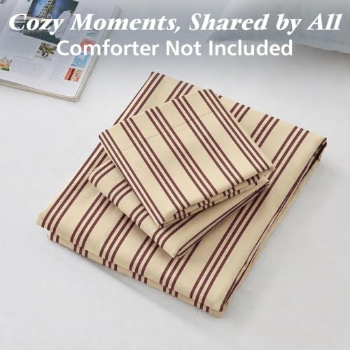 Queen Brown Striped Duvet Cover Set - Soft Brushed Microfiber Bedding