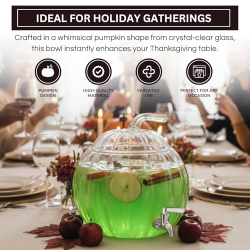 2-Gallon Glass Pumpkin Beverage Dispenser with Spigot for Parties
