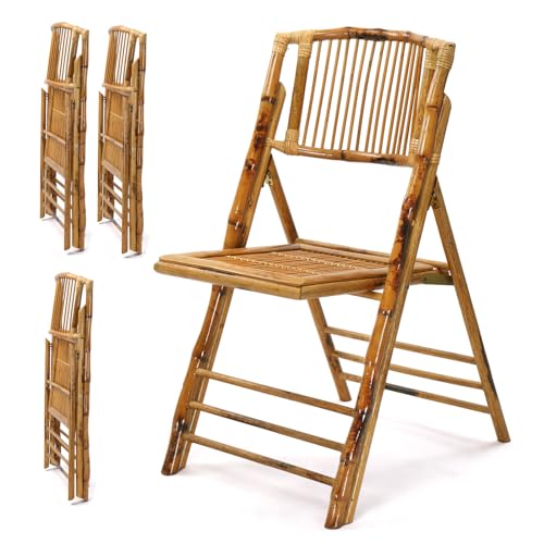 Bamboo Folding Chairs, Rustic Foldable Dining Chairs for Indoor & Outdoor (4 Pack)