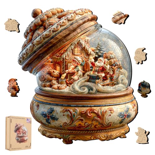 Christmas Wooden Snow Globe Puzzle for Adults - Large 450 PCS Holiday Scene