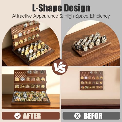 Solid Wood Challenge Coin Display Stand - Large Tabletop Coin Holder