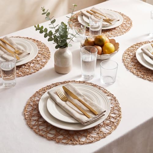 Threehoney Paper Braided Round Placemats Set of 24 - Brown, 13 in (33 cm)