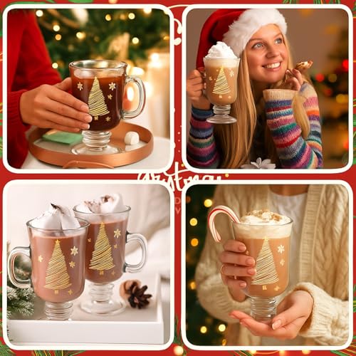 Set of 12 Christmas Snowflake Glass Coffee Mugs 8oz with Handle - Holiday Hot Chocolate & Beverage Cups