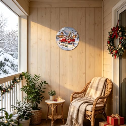 Peacoblue Christmas Wall Clock 12 inch Battery Operated – Frameless Silent Non-Ticking