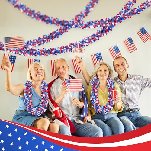 52.5ft Patriotic Star Tinsel Garland - Red White & Blue 4th of July Decor