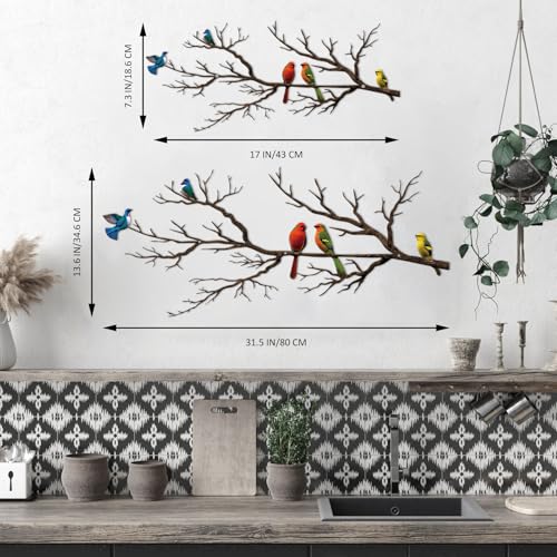 Large Metal Bird Branch Wall Art Silhouette for Indoor and Outdoor Decor